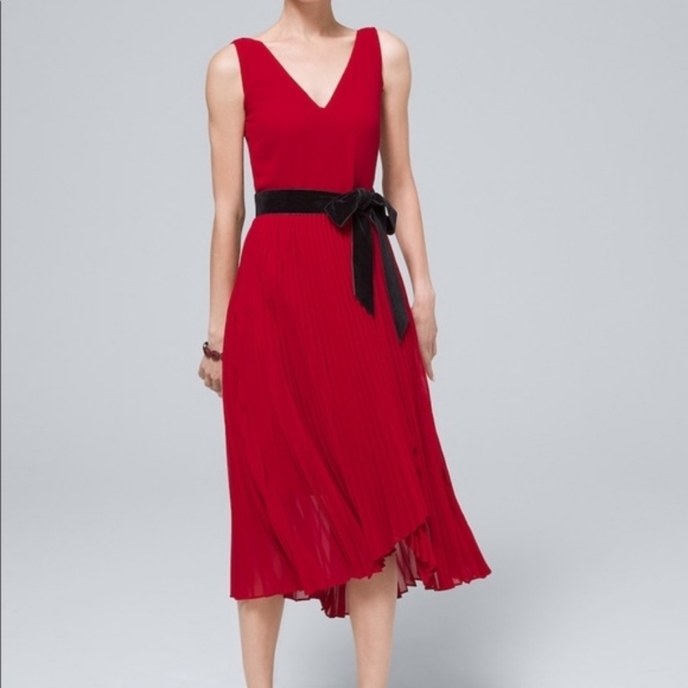 White House Black Market Red Dress with Black Bow